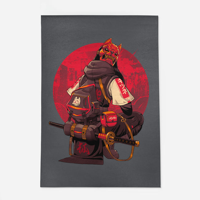 Red Kitsune Samurai-None-Indoor-Rug-Bruno Mota