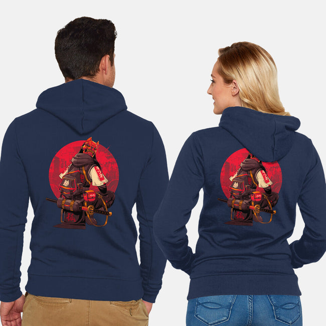 Red Kitsune Samurai-Unisex-Zip-Up-Sweatshirt-Bruno Mota