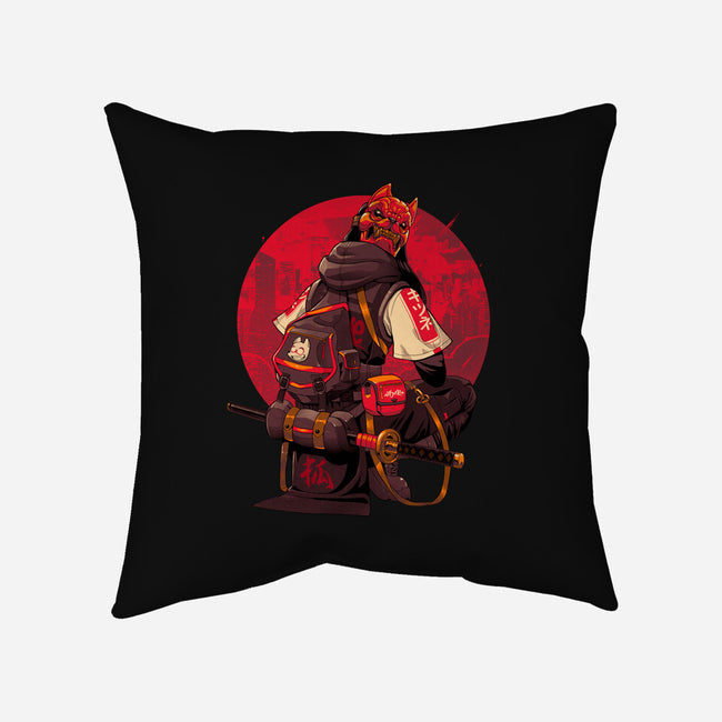 Red Kitsune Samurai-None-Removable Cover-Throw Pillow-Bruno Mota