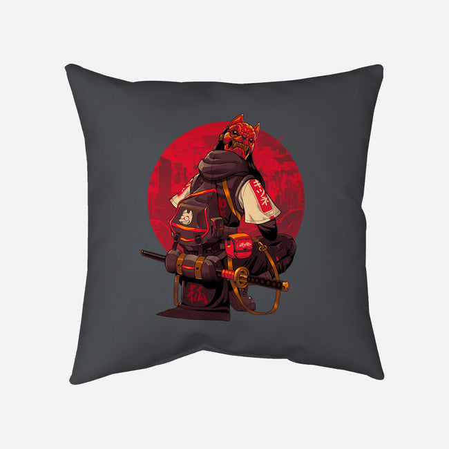 Red Kitsune Samurai-None-Removable Cover-Throw Pillow-Bruno Mota