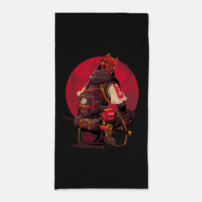 Red Kitsune Samurai-None-Beach-Towel-Bruno Mota