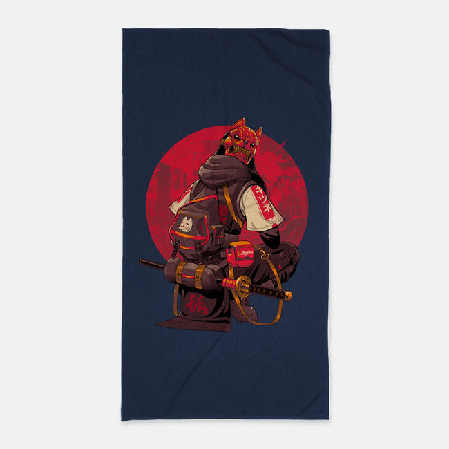 Red Kitsune Samurai-None-Beach-Towel-Bruno Mota