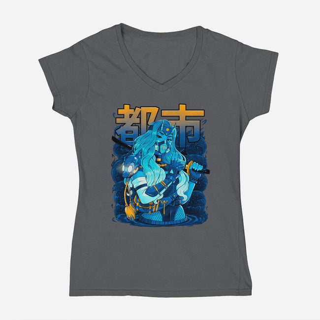 Water Urban Samurai-Womens-V-Neck-Tee-Bruno Mota