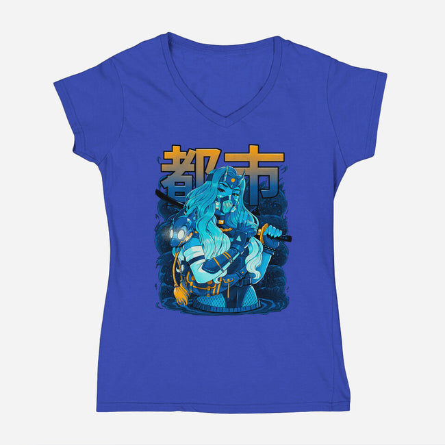 Water Urban Samurai-Womens-V-Neck-Tee-Bruno Mota