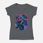 Cyber Neon Samurai-Womens-V-Neck-Tee-Bruno Mota