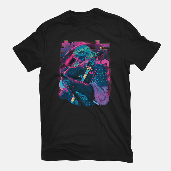 Cyber Neon Samurai-Womens-Fitted-Tee-Bruno Mota