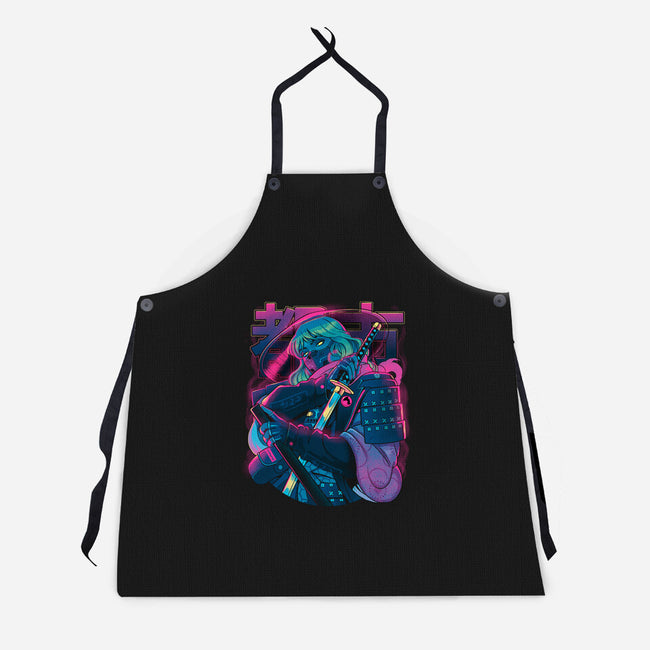 Cyber Neon Samurai-Unisex-Kitchen-Apron-Bruno Mota