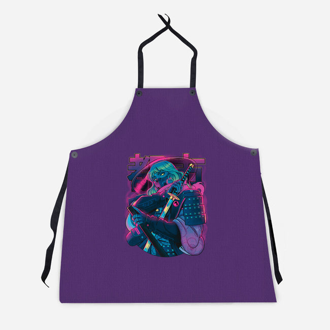 Cyber Neon Samurai-Unisex-Kitchen-Apron-Bruno Mota