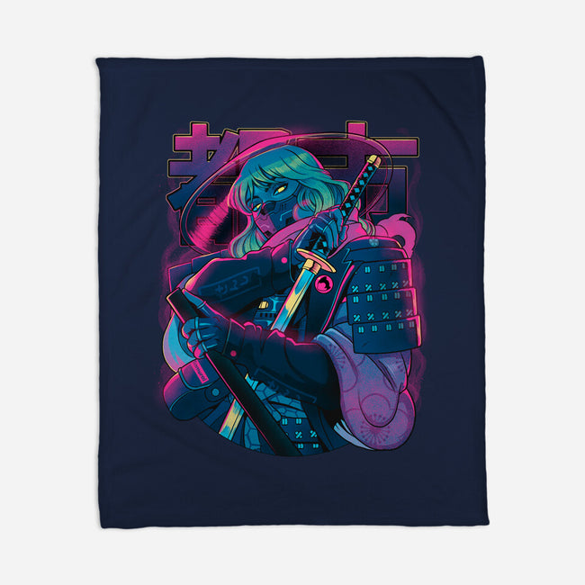 Cyber Neon Samurai-None-Fleece-Blanket-Bruno Mota