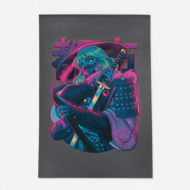 Cyber Neon Samurai-None-Indoor-Rug-Bruno Mota