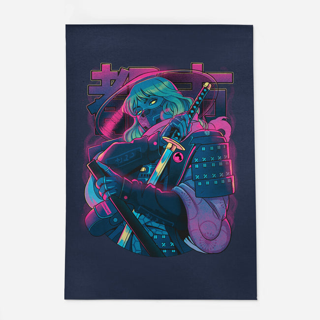 Cyber Neon Samurai-None-Indoor-Rug-Bruno Mota