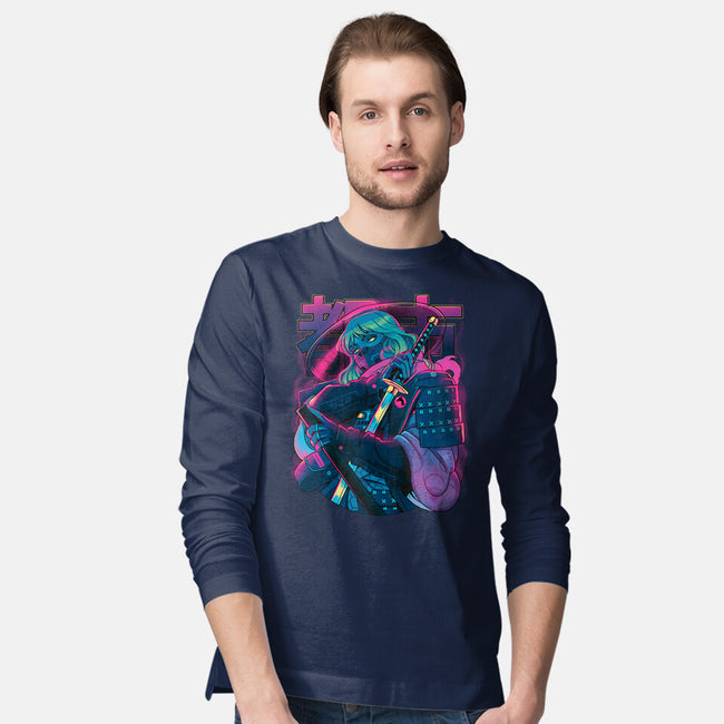 Cyber Neon Samurai-Mens-Long Sleeved-Tee-Bruno Mota