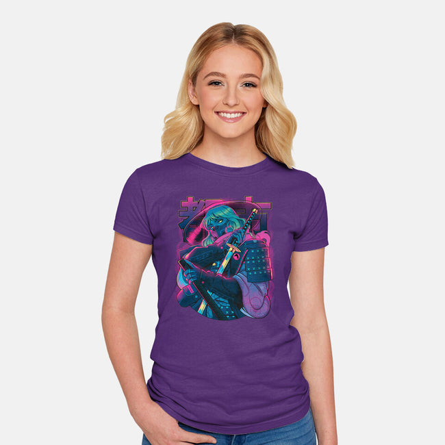 Cyber Neon Samurai-Womens-Fitted-Tee-Bruno Mota