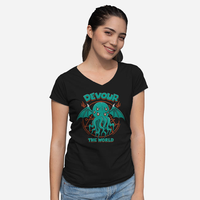 Devour The World-Womens-V-Neck-Tee-pigboom