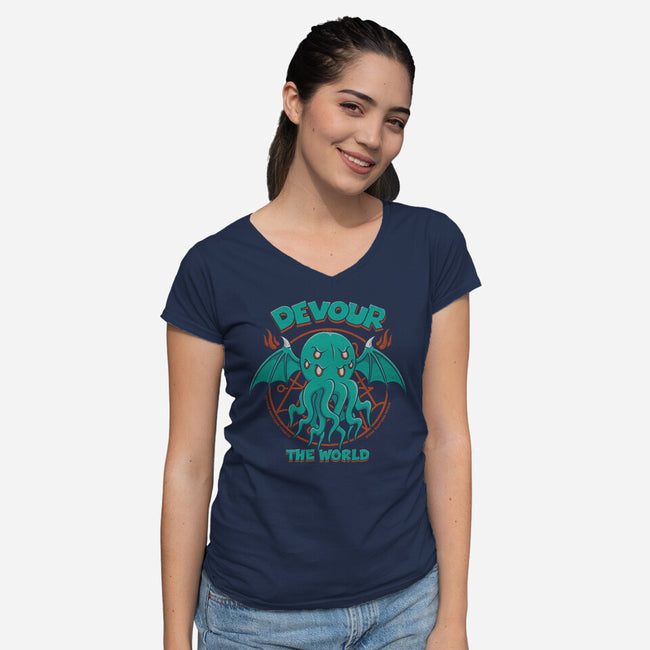 Devour The World-Womens-V-Neck-Tee-pigboom