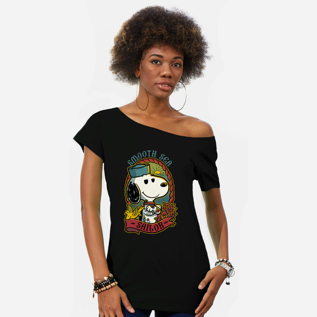 Beagle Sailor Tattoo-Womens-Off Shoulder-Tee-Studio Mootant