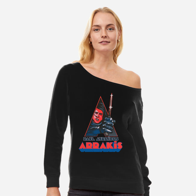 Clockwork Arrakis-Womens-Off Shoulder-Sweatshirt-Samuel