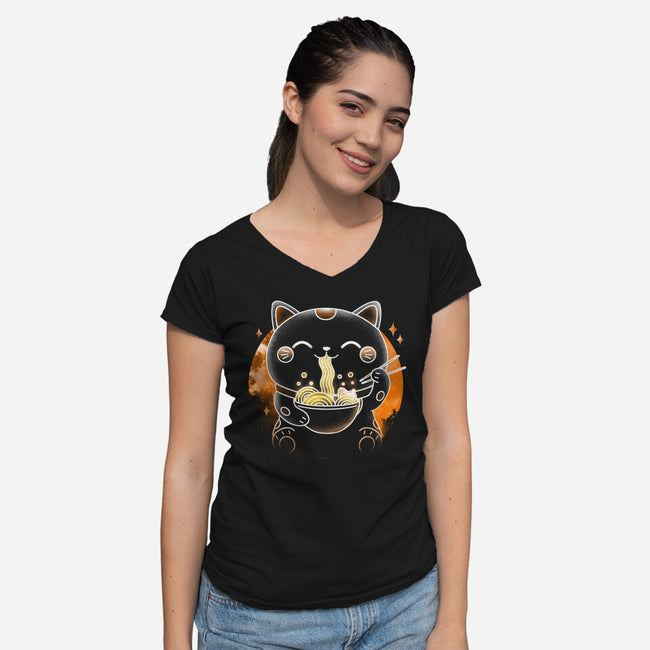 Soul Of The Ramen Cat-Womens-V-Neck-Tee-Donnie