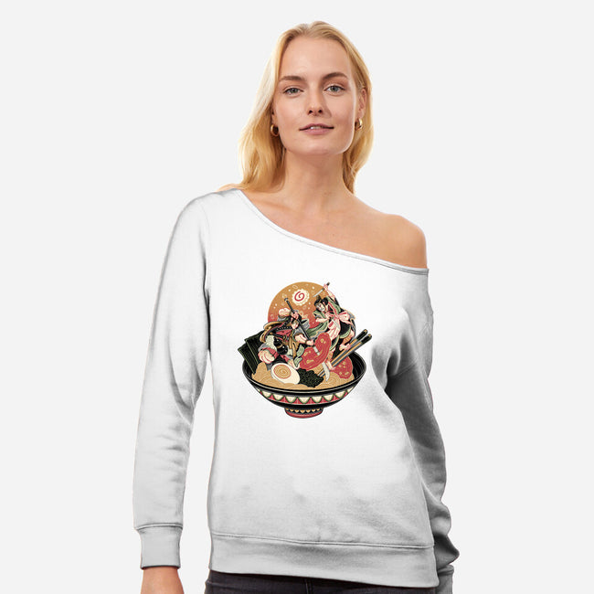 Noodle Fight-Womens-Off Shoulder-Sweatshirt-momma_gorilla