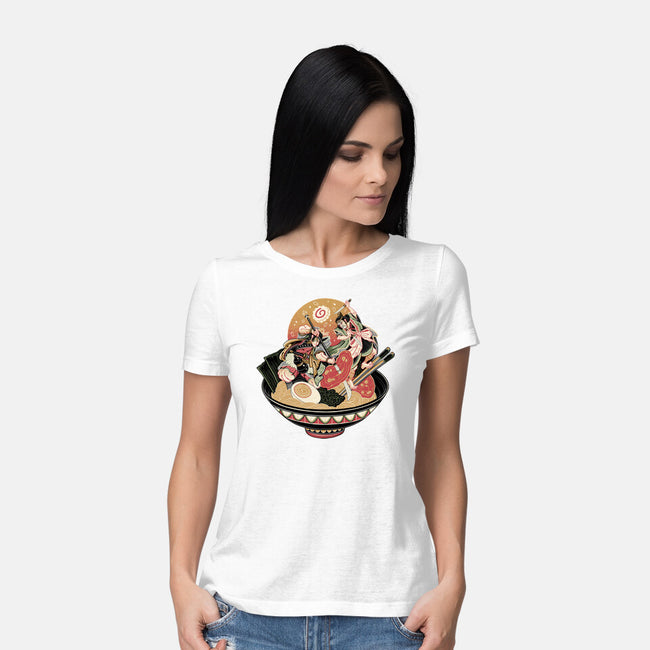 Noodle Fight-Womens-Basic-Tee-momma_gorilla