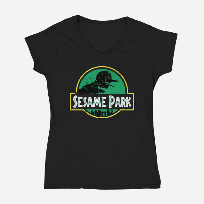 Sesame Park-Womens-V-Neck-Tee-sebasebi