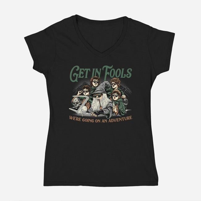 Get In Fools-Womens-V-Neck-Tee-momma_gorilla