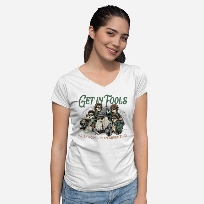 Get In Fools-Womens-V-Neck-Tee-momma_gorilla