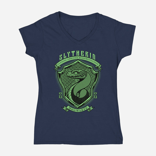 Green Snake Emblem-Womens-V-Neck-Tee-Astrobot Invention