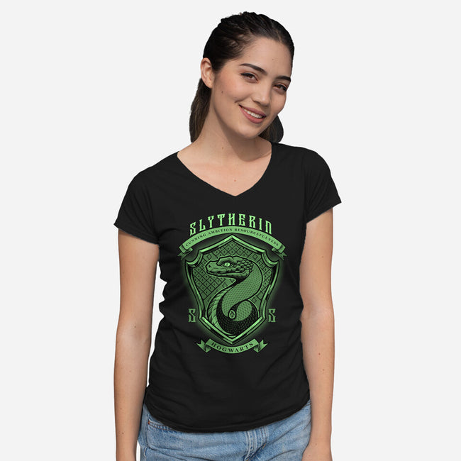 Green Snake Emblem-Womens-V-Neck-Tee-Astrobot Invention