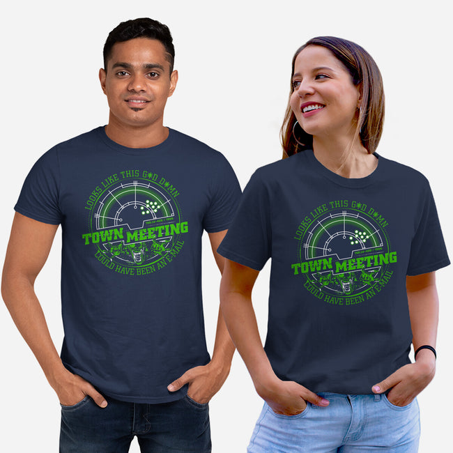 Aliens Town Meeting-Unisex-Basic-Tee-rocketman_art