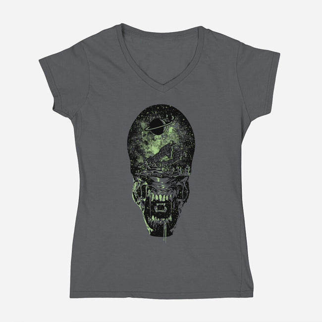 Xenomorph Space-Womens-V-Neck-Tee-dalethesk8er