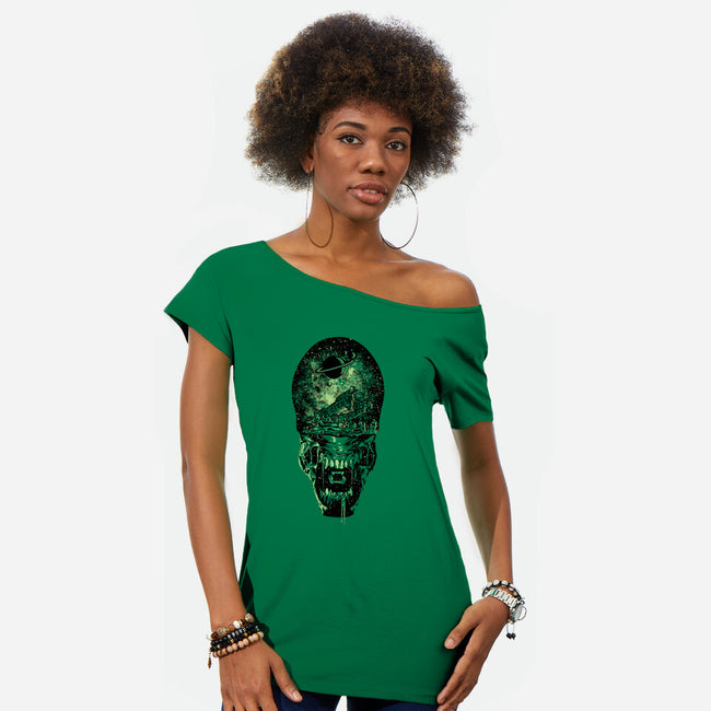 Xenomorph Space-Womens-Off Shoulder-Tee-dalethesk8er