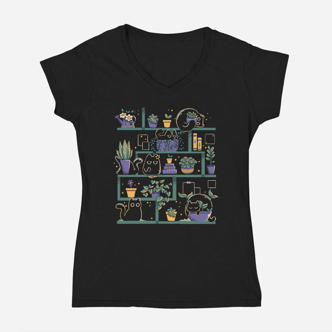 Kitten Garden-Womens-V-Neck-Tee-tobefonseca