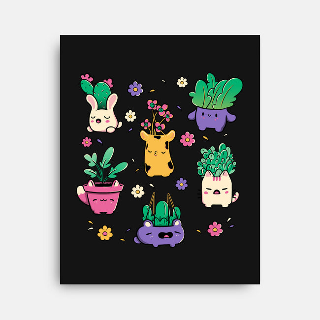 Happy Plants Kawaii-None-Stretched-Canvas-tobefonseca