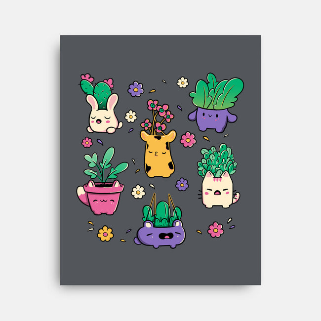 Happy Plants Kawaii-None-Stretched-Canvas-tobefonseca