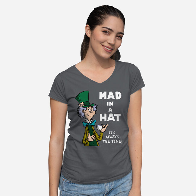 Mad In A Hat-Womens-V-Neck-Tee-Raffiti