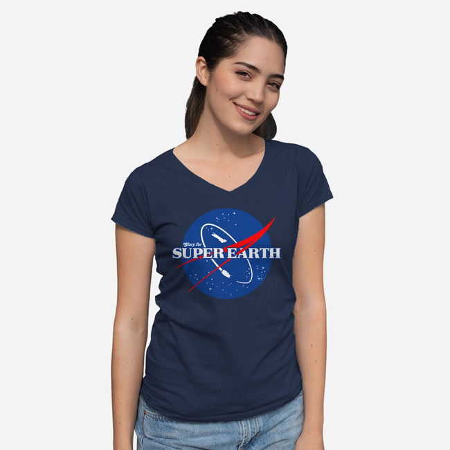 Glory For Super Earth-Womens-V-Neck-Tee-rocketman_art