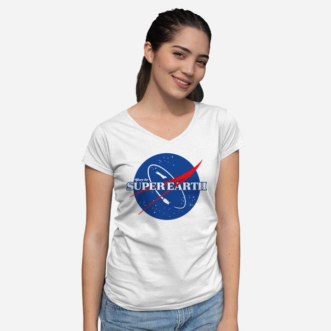 Glory For Super Earth-Womens-V-Neck-Tee-rocketman_art