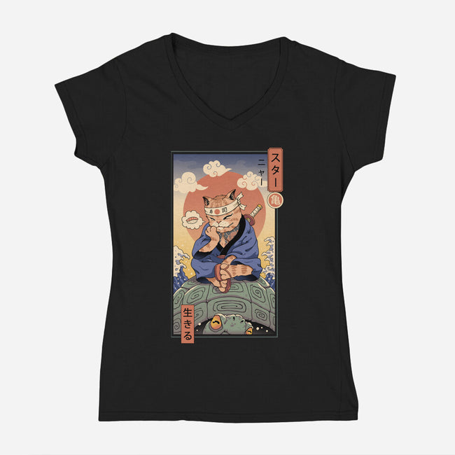 Kame Meowster-Womens-V-Neck-Tee-vp021