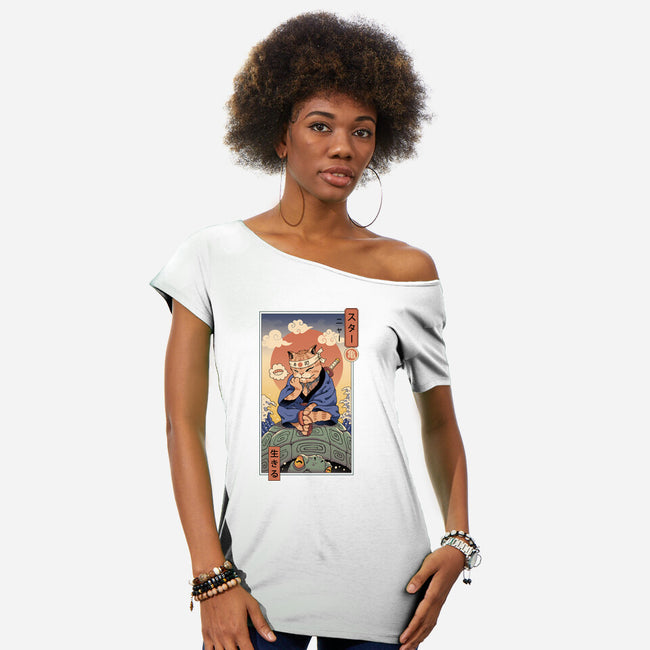 Kame Meowster-Womens-Off Shoulder-Tee-vp021