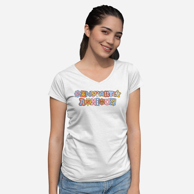 Constantly Anxious-Womens-V-Neck-Tee-eduely