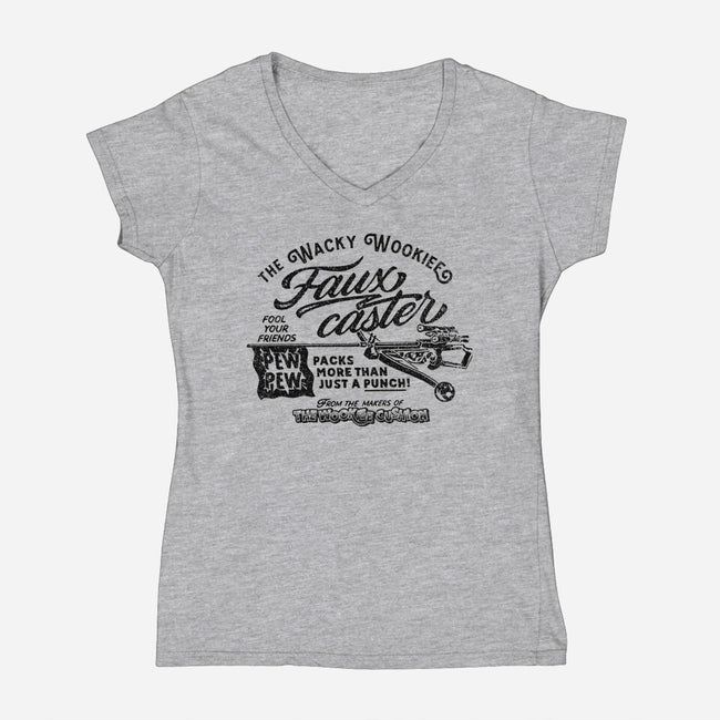 Fauxcaster-Womens-V-Neck-Tee-Wheels