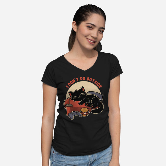 Lazy Gamer Cat-Womens-V-Neck-Tee-Studio Mootant