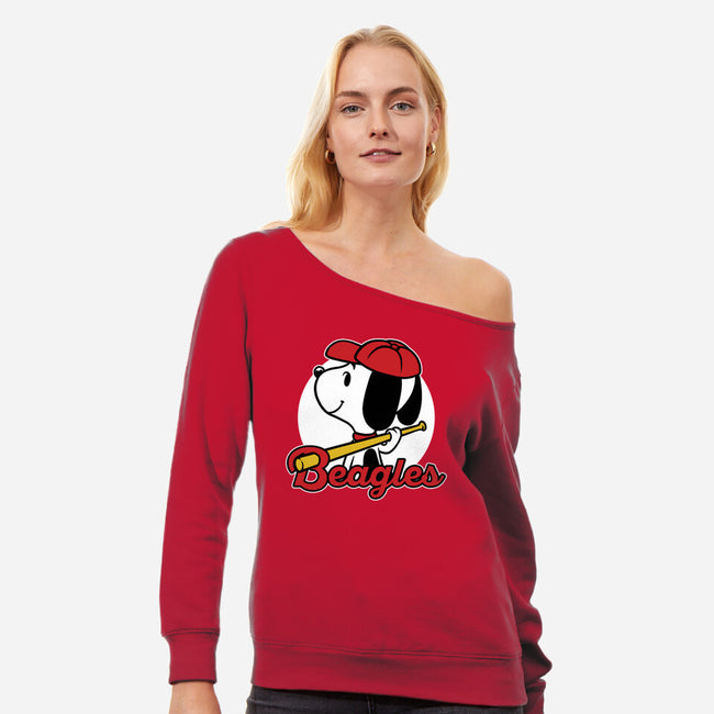 Comic Beagle Baseball-Womens-Off Shoulder-Sweatshirt-Studio Mootant