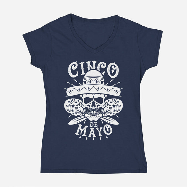 Cinco De Mayo Skull-Womens-V-Neck-Tee-Boggs Nicolas