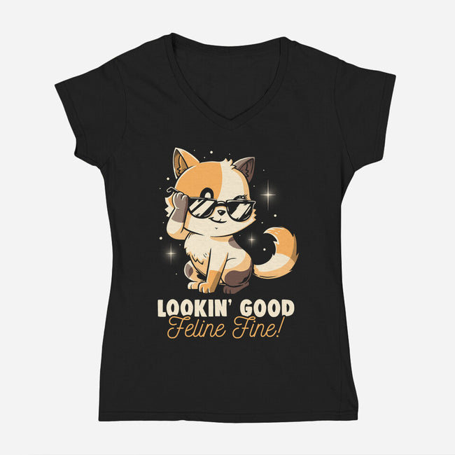 Feline Fine-Womens-V-Neck-Tee-koalastudio