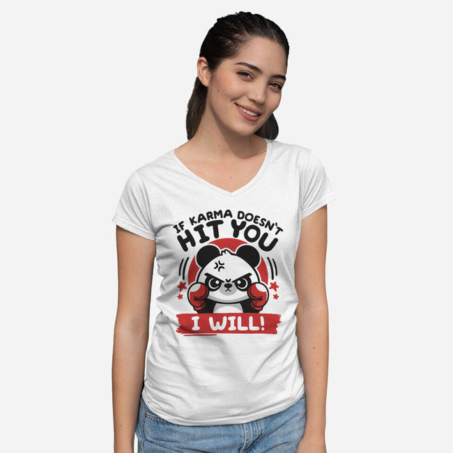 If Karma Doesn't Hit You-Womens-V-Neck-Tee-NemiMakeit