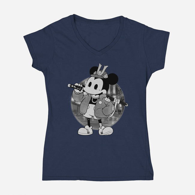 Cyber Samurai Mouse-Womens-V-Neck-Tee-Bruno Mota