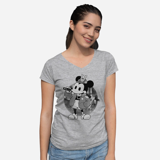 Cyber Samurai Mouse-Womens-V-Neck-Tee-Bruno Mota