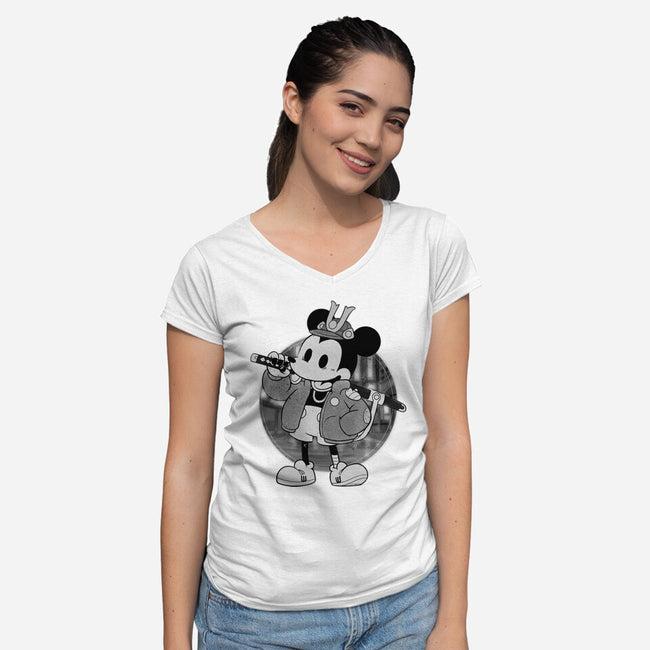 Cyber Samurai Mouse-Womens-V-Neck-Tee-Bruno Mota